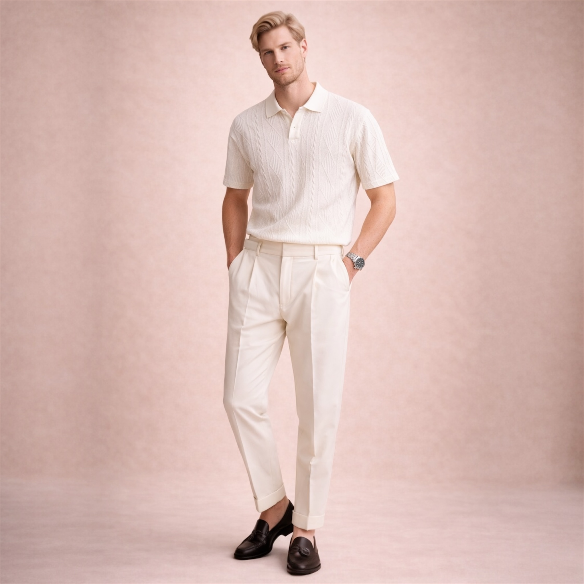 Textured Knit Polo Shirt