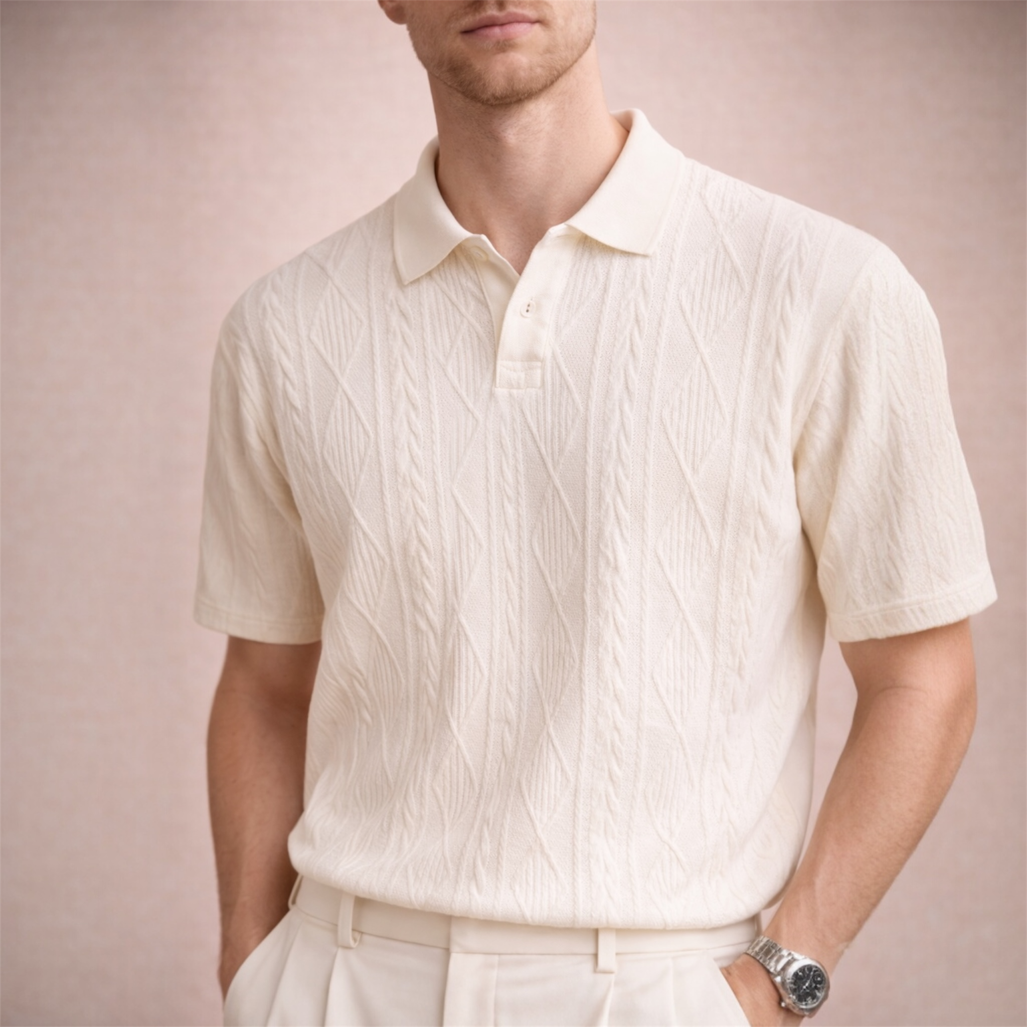 Textured Knit Polo Shirt