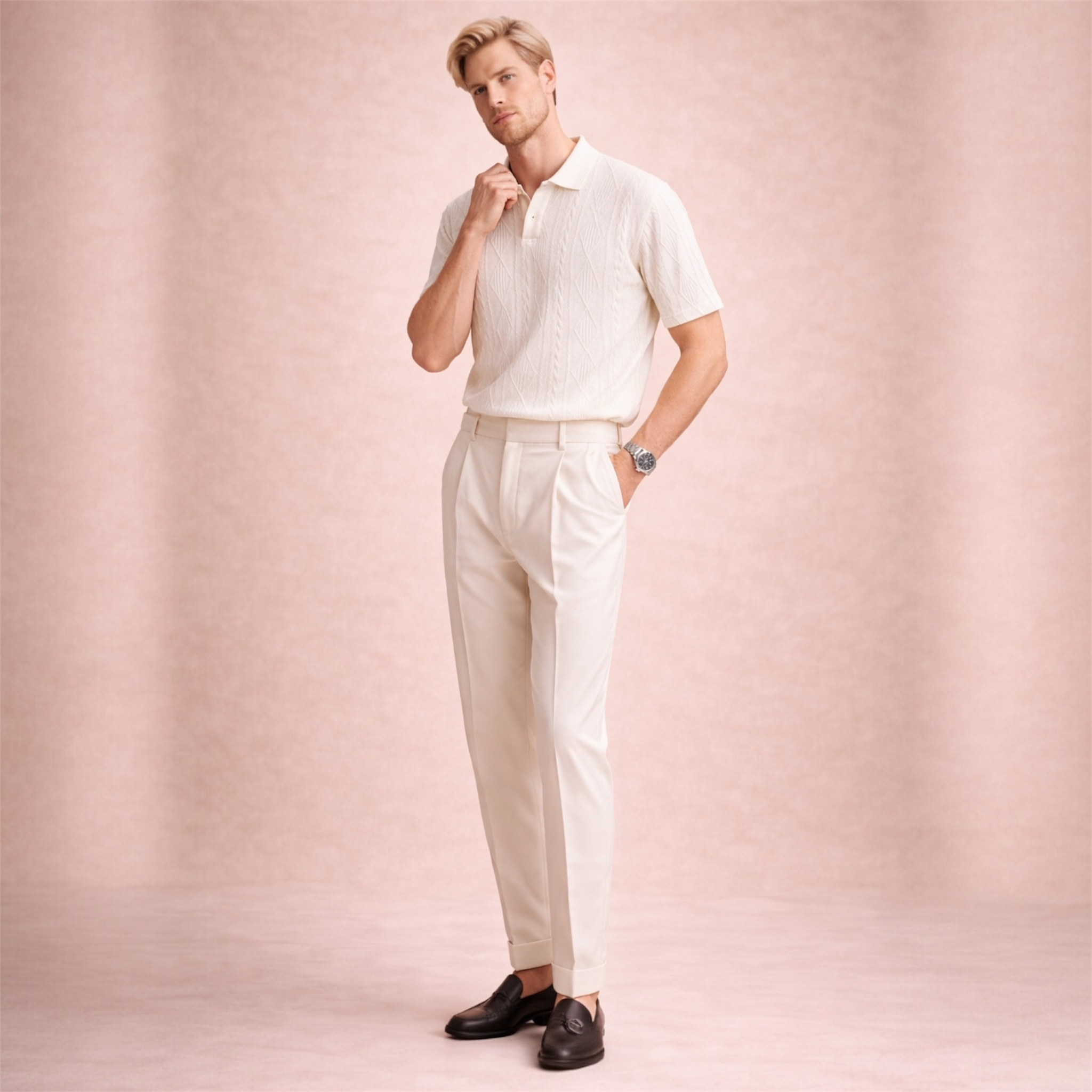 Textured Knit Polo Shirt