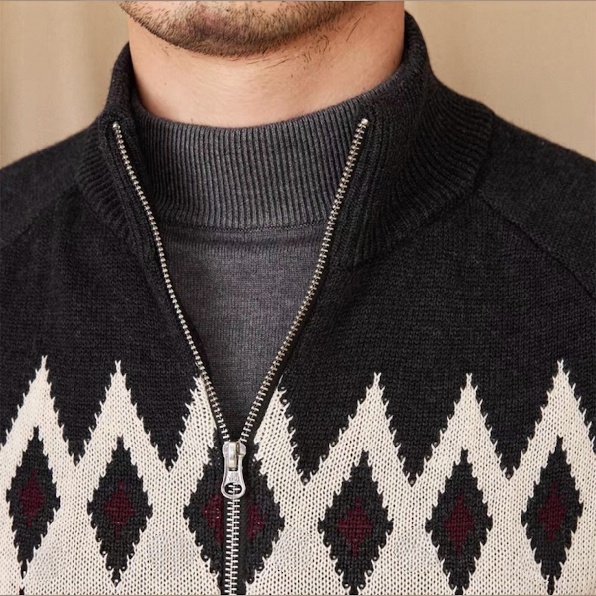 Patterned Zip-Up Cardigan