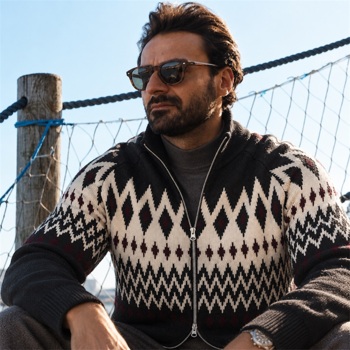 Patterned Zip-Up Cardigan